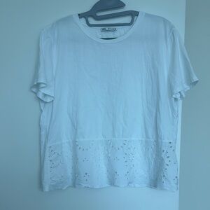 White Eyelet Hem Women's Top